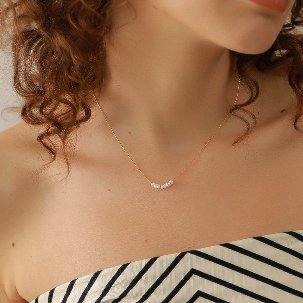 Jewelry French Vintage Metal Thin Chain Necklace Frosty Simple Imitation Pearl Beaded Collar