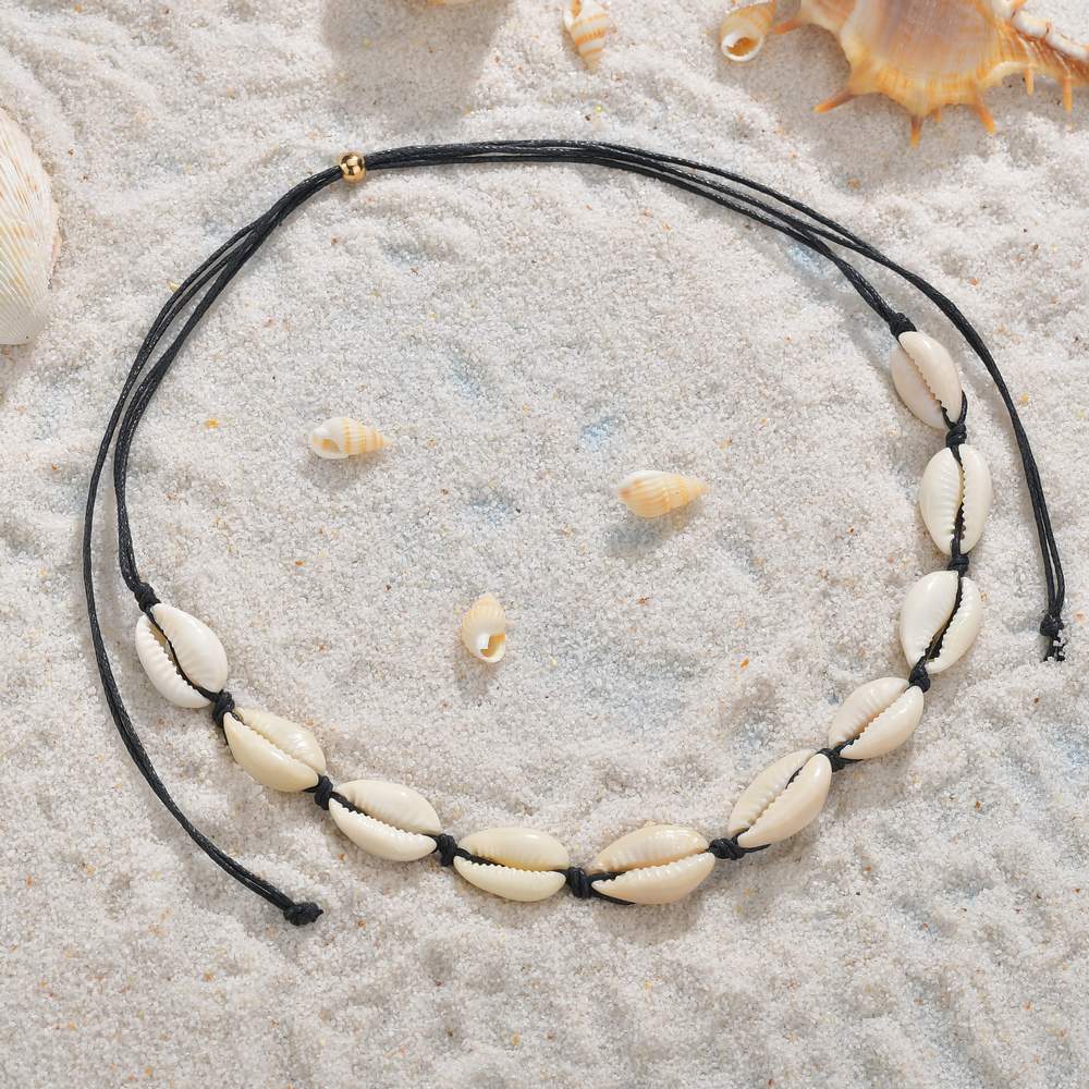 Bohemian shell necklace cotton thread knotted CCB retractable shell necklace hair accessories jewelry multi-purpose