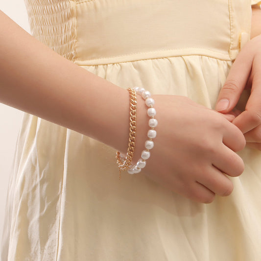 Accessories double-layer retro all-match imitation pearl jewelry female ins simple personality suit bracelet