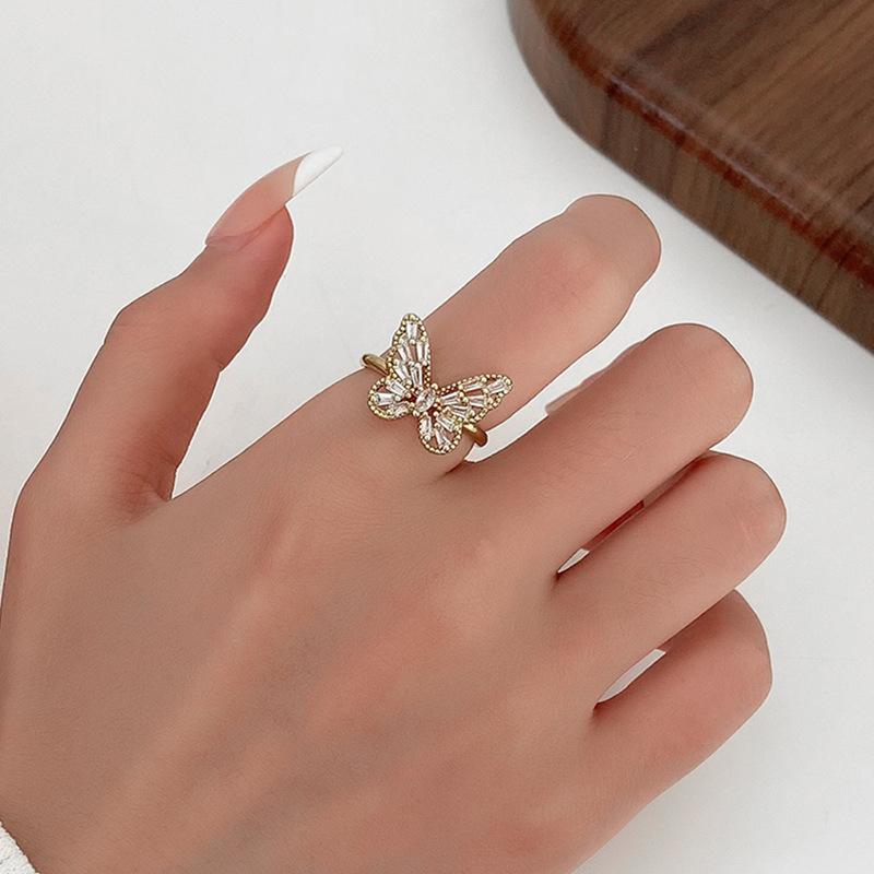 Ins super fairy zircon butterfly open ring female fashion light luxury wheat ear index finger ring simple star ring