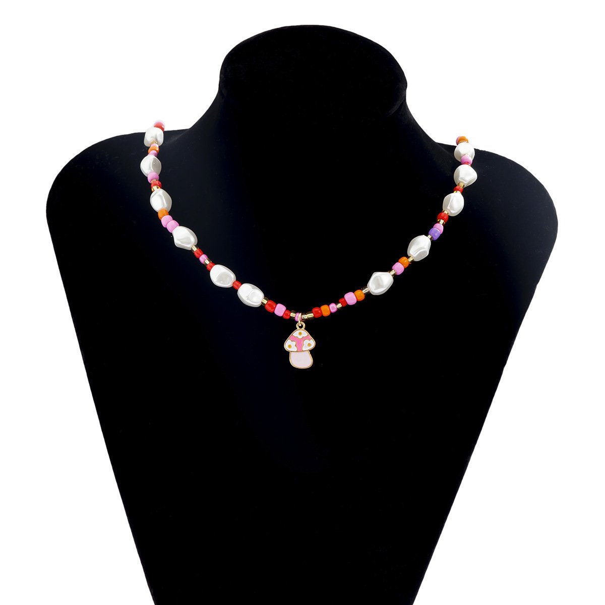 Jewelry Irregular Color Rice Beads Beaded Necklace Creative Drip Oil Mushroom Imitation Pearl Necklace Female