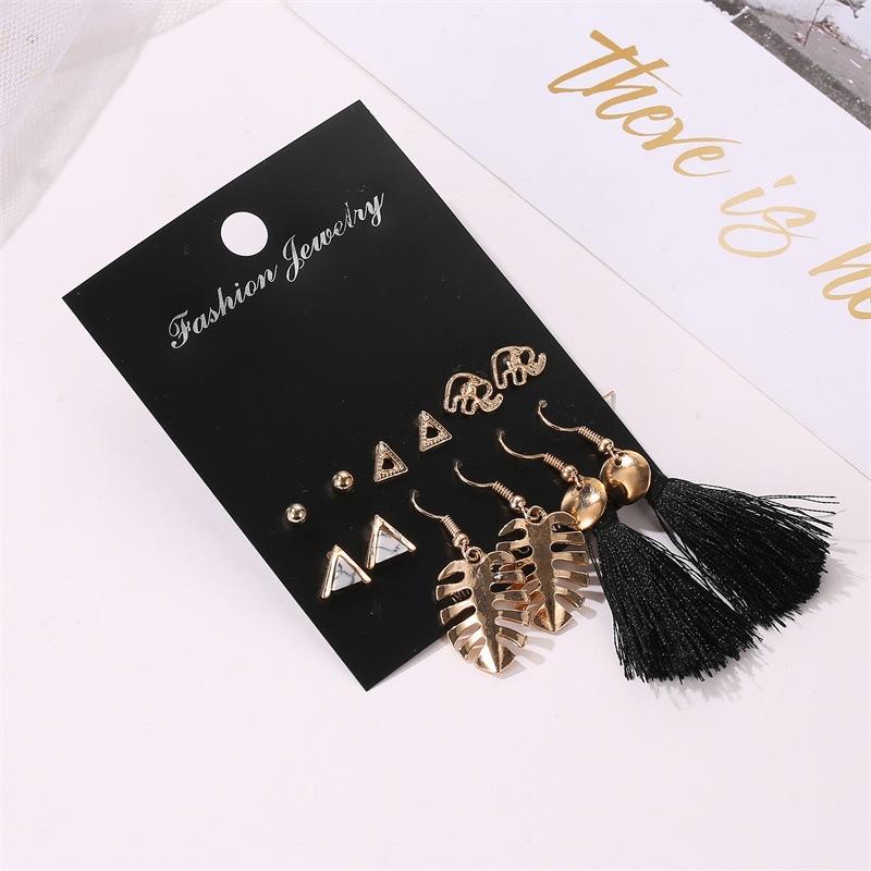 Earrings Fashion Set Tassel Earrings Bohemian Leaf Geometric 6 Pairs Stud Earrings