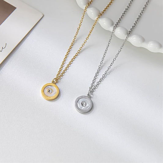 Fashion Roman Numeral Necklace Retro Fashion Gold White Shell Alphabet Titanium Steel Necklace Women