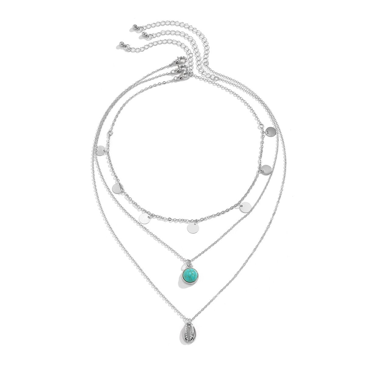 Ornament Vintage Ethnic Turquoise Pendant Necklace Simple Metal Sequin Shell Necklace Women