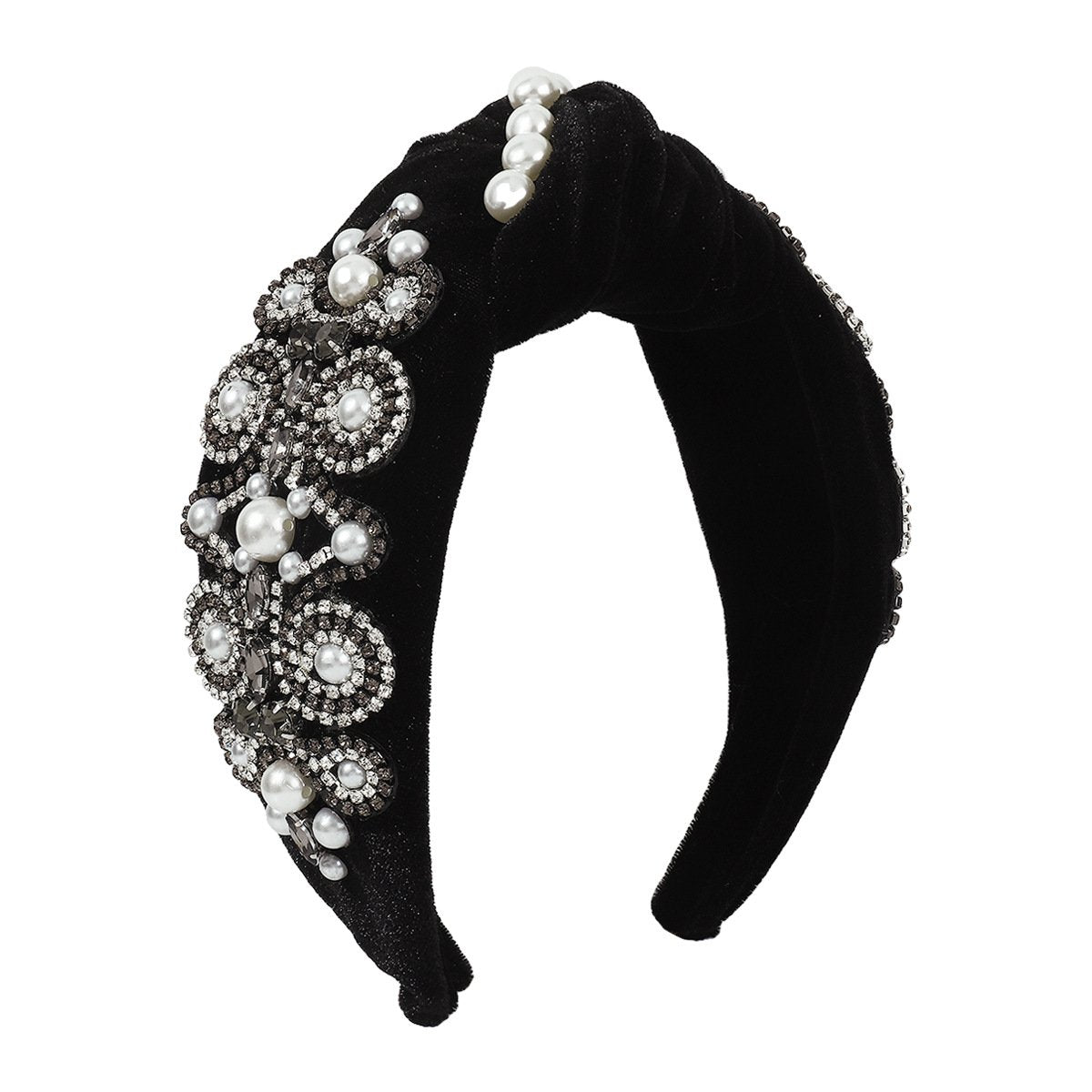 F4644 Sweet retro pearl headband women's velvet claw chain colorful diamond shining knotted wide-brimmed solid color headband