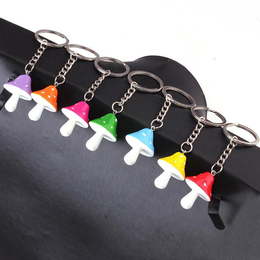 Creative cartoon color small mushroom key chain bag mobile phone car key ring pendant cartoon mushroom pendant