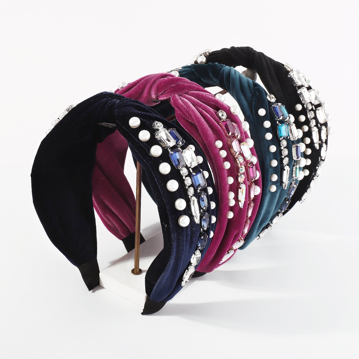 F4892 autumn and winter hair accessories corduroy rhinestone imitation pearl headband light luxury temperament knotted headband female