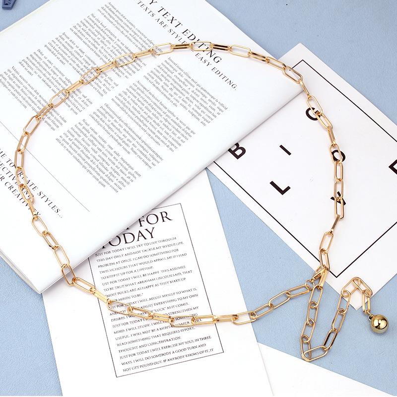 Fashion ins single-layer waist chain ball pendant decoration trendy versatile metal hollow waist jewelry