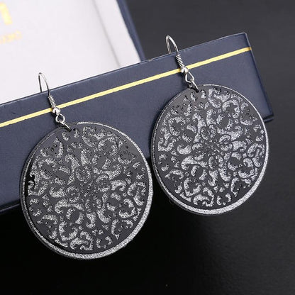 Indian punk round hollow earrings swing earrings frosted alloy earrings