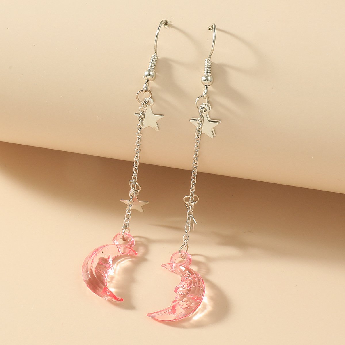 Acrylic Tassel Earrings Simple Resin Pink Moon Long Earrings Fashion Personality Earrings