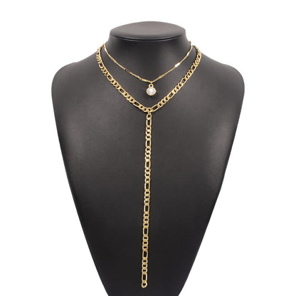 N9722 Jewelry Simple Double-layer Stacked Chain Necklace Exaggerated Y-shaped Creative Clavicle Necklace Female