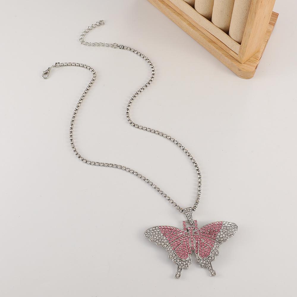 Ins full diamond Cuban butterfly necklace retro personality exaggerated butterfly pendant necklace fashion hip-hop accessories