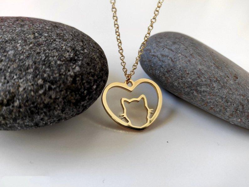 19 Years Peach Heart Cat Necklace Heart Animal Pendant Clavicle Chain Female