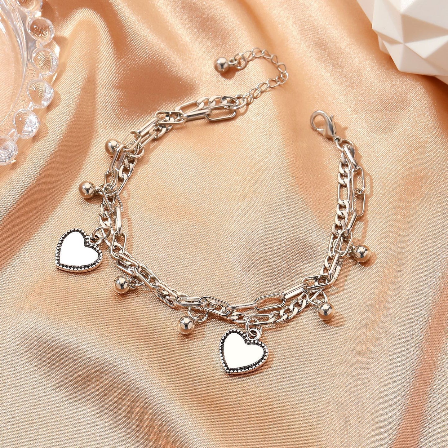 Retro double-layer love bracelet couple ins cold hip-hop personality ball chain bracelet