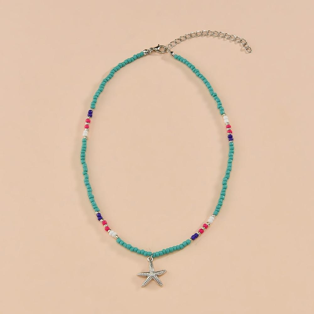 Bohemian Rice Bead Necklace Vintage Fashion Alloy Starfish Pendant Necklace Accessories