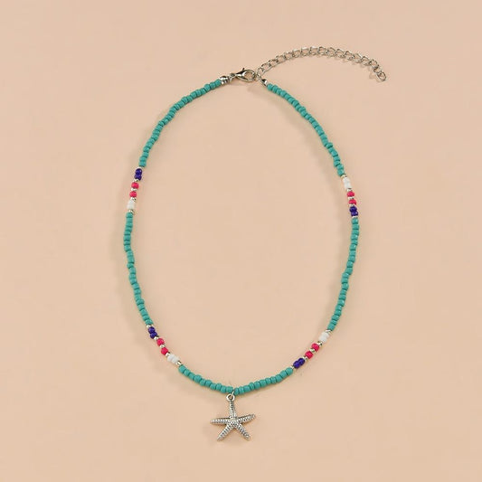 Bohemian Rice Bead Necklace Vintage Fashion Alloy Starfish Pendant Necklace Accessories