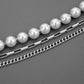 Personalized fashion multi-layer stainless steel pearl necklace titanium steel three-layer trendy hip-hop high street men's collarbone chain