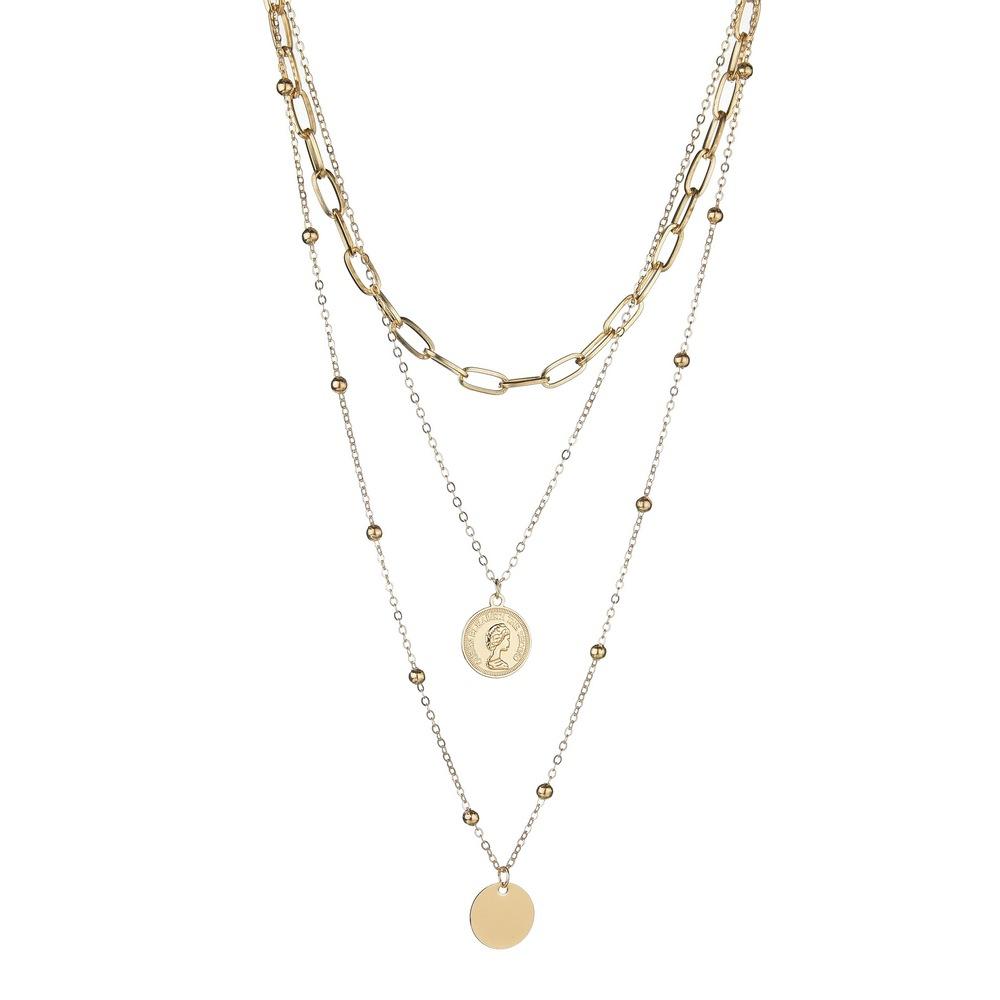 Fashion Round Alloy Queen Head Necklace Simple Multi-Layer Clavicle Chain Necklace Accessories
