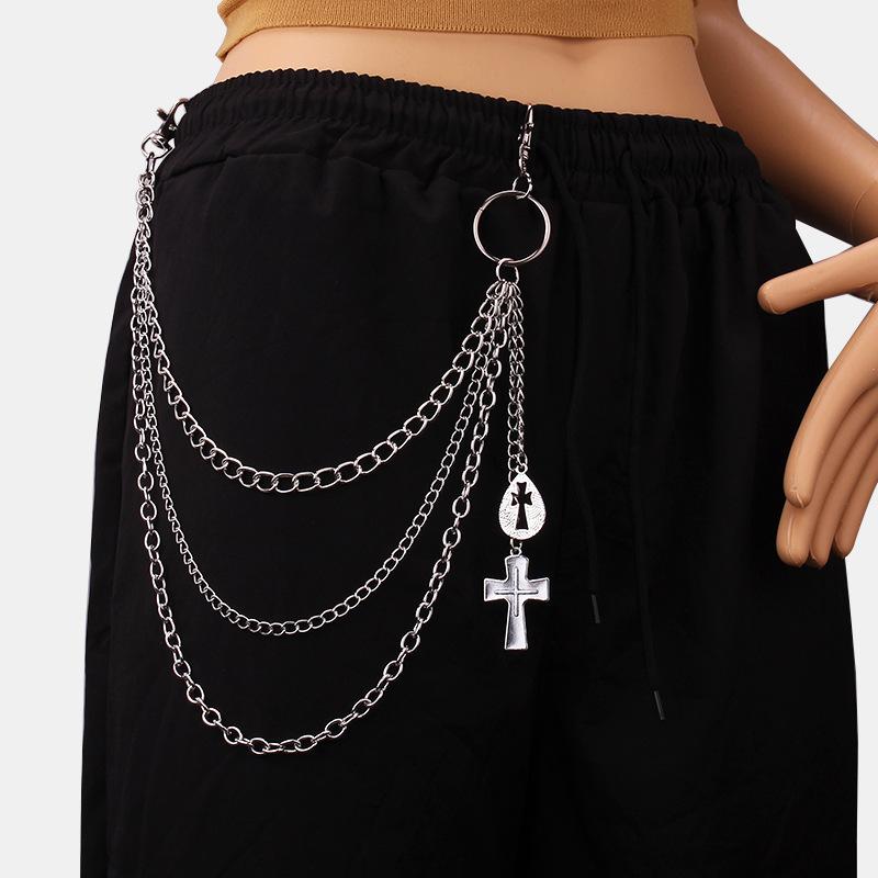 Jewelry geometric multi-layer chain hollow cross pants chain ins hip-hop with skirt waist chain