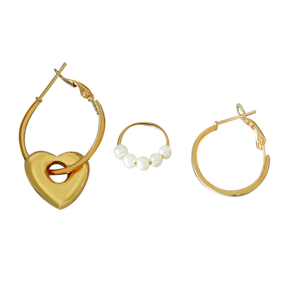 ins pearl love earrings set retro fashion metal geometric hoop earrings personality simple earrings
