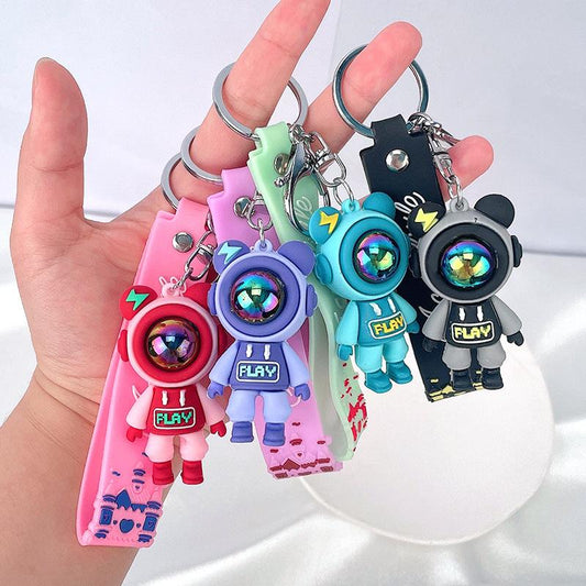 Cute lightning bear key pendant couple bag pendant key chain ins cartoon doll soft pottery key chain