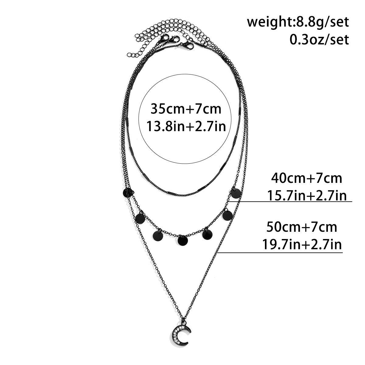 Jewelry Simple Open Peach Heart Chain Necklace Sweet Cool Dark Black Micro-inlaid Crescent Moon Tassel Necklace Female