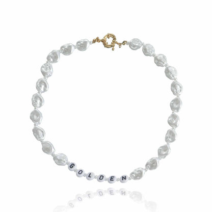 Jewelry GOLDEN letter irregular flat acrylic pearl necklace summer ins necklace y2k