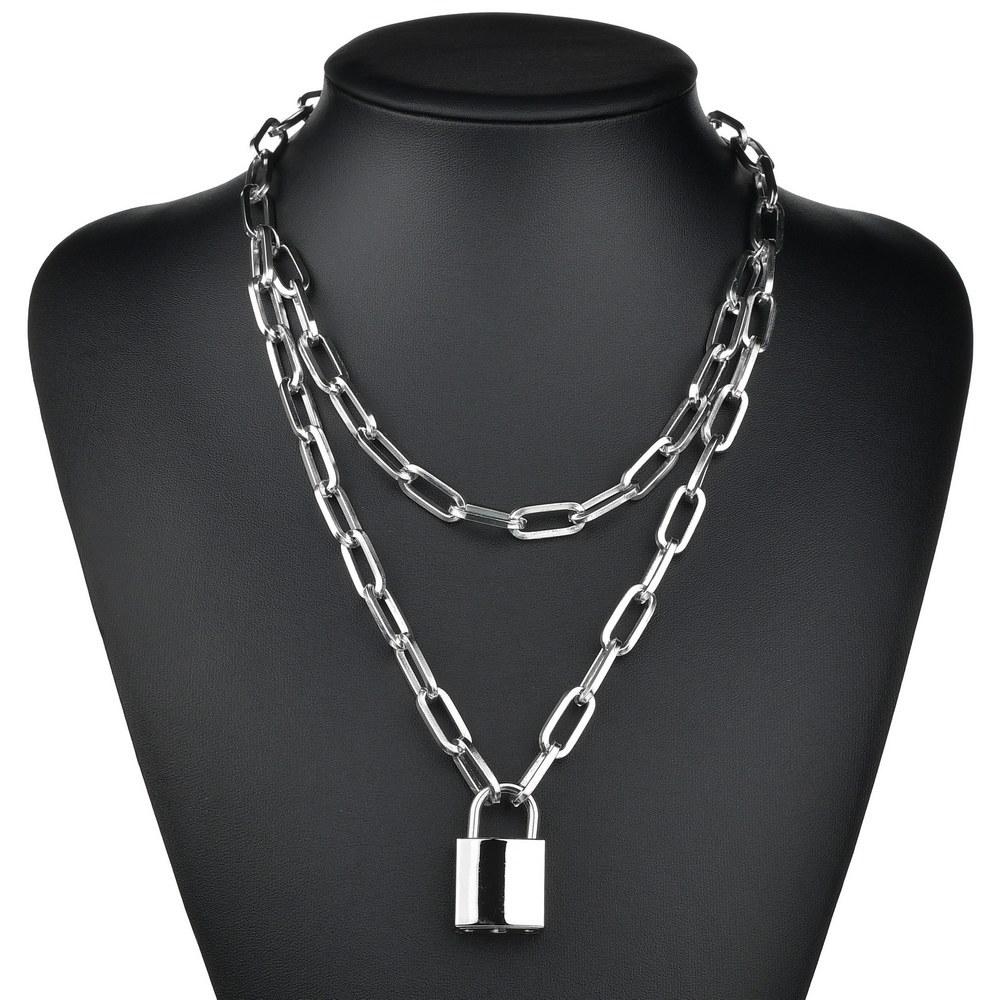 Accessories Retro Temperament Personality Geometric Pendant Necklace Double Lock Necklace