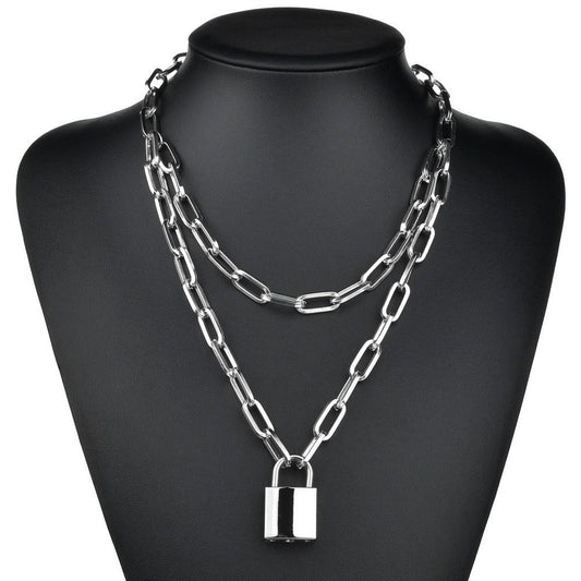 Accessories Retro Temperament Personality Geometric Pendant Necklace Double Lock Necklace