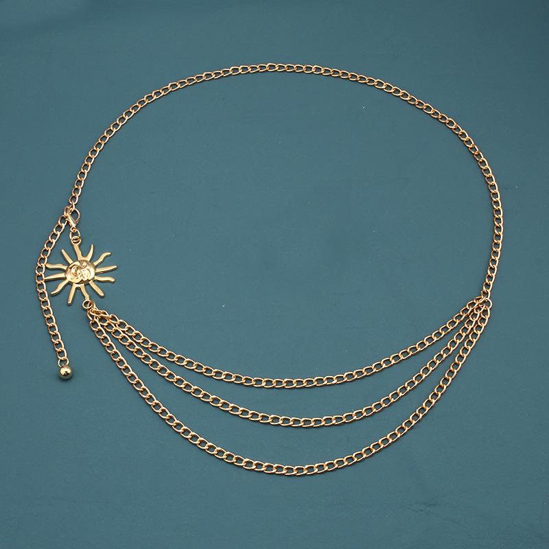 Jewelry retro versatile multi-layer metal chain smiling face sun decoration waist chain simple restraint waist chain