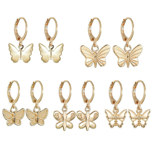 Fashion Gold Butterfly Earrings Trendy Simple Alloy Dangle Earrings Accessories