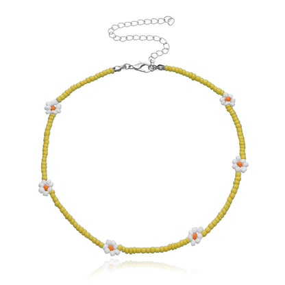 Jewelry Rice Bead Flower Necklace Women's Fashionable Temperament Adjustable Necklace
