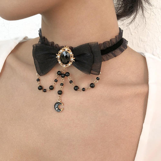 N911 Retro Sand Pendant Necklace Alloy Imitation Pearl Necklace Exaggerated Neck Short Clavicle Chain Women