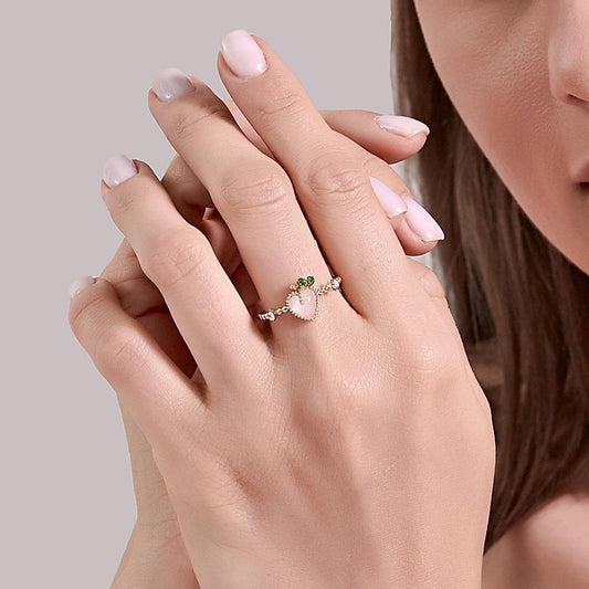 Sweet pink peach ring summer fresh love cat's eye stone open ring Mori student index finger ring