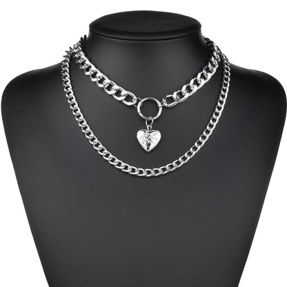 Accessories Retro Creative Heart Pendant Necklace Can Open Double Layer Women's Necklace Necklace