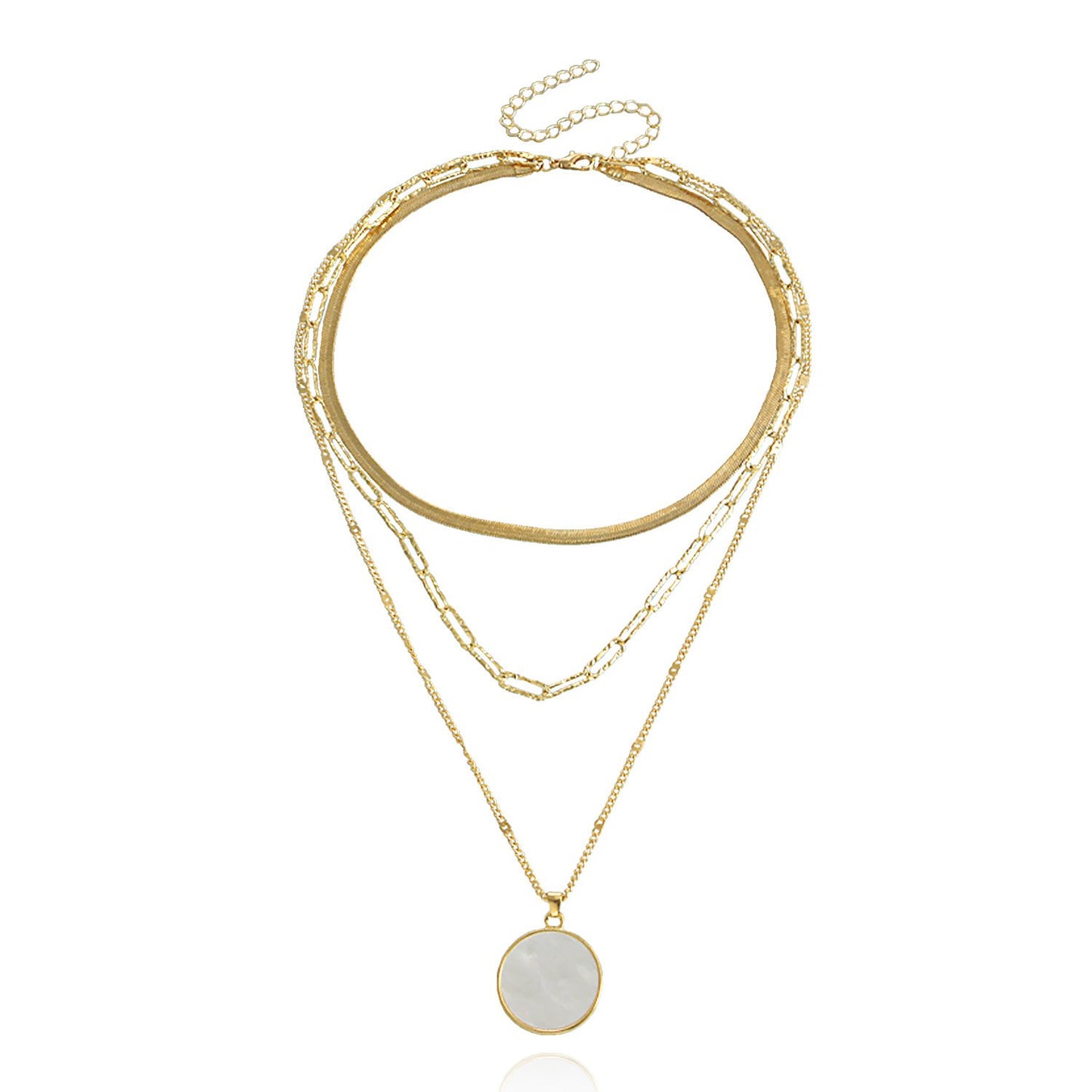Jewelry trend multi-layer flat snake chain imitation mother-of-pearl pendant necklace female niche high-end necklace light luxury