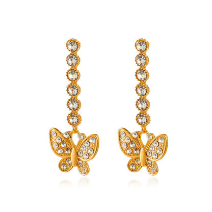 Simple zircon butterfly earrings niche design personality temperament earrings net red ins earrings women
