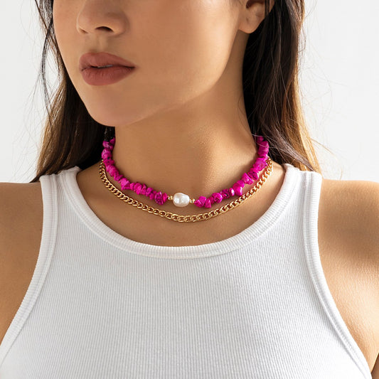 Jewelry Fashion Ethnic Double Layered Turquoise Necklace Hip Hop Sweet Cool Metal Chain Necklace