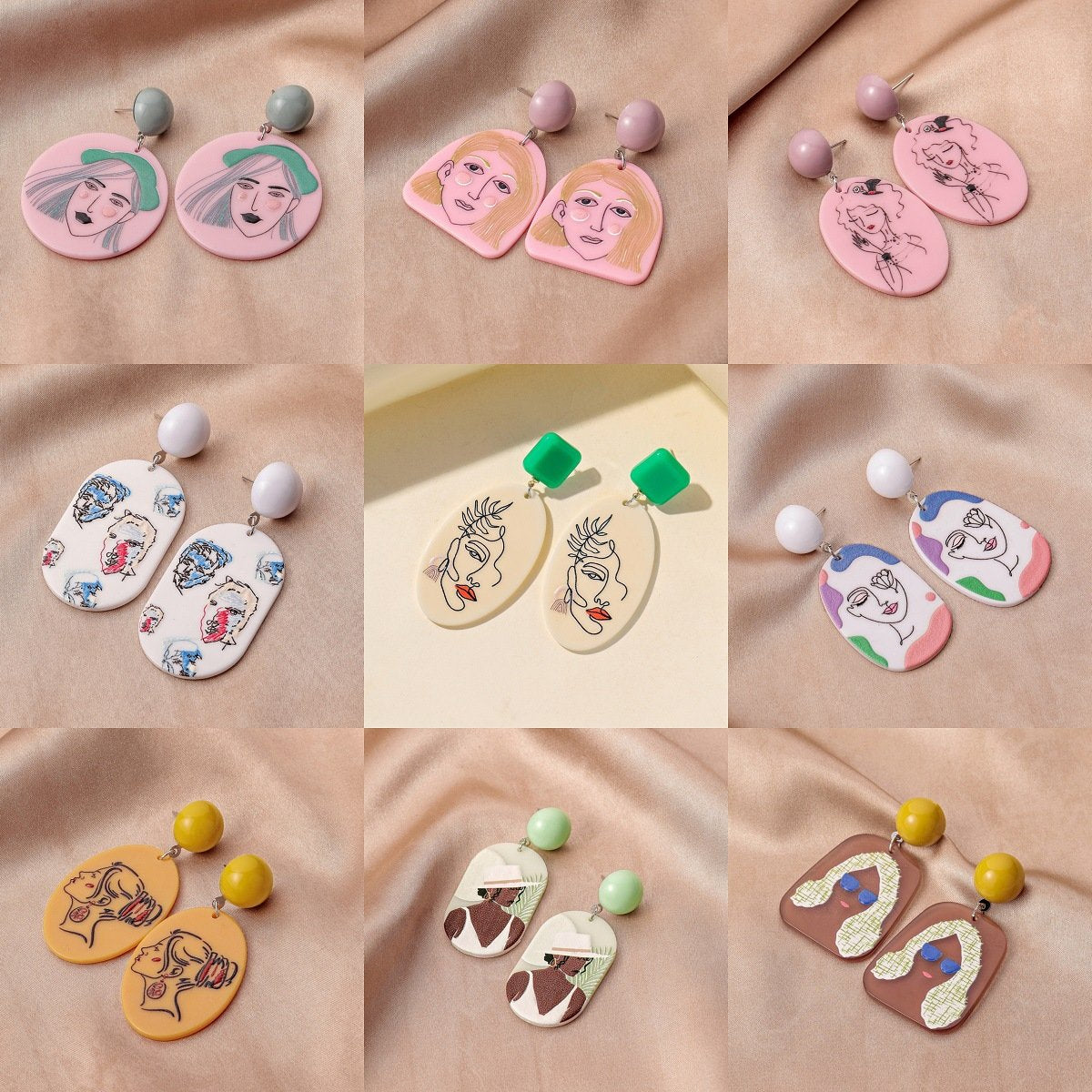 ins acrylic 3D printing earrings creative graffiti beauty portrait earrings exaggerated earrings matching