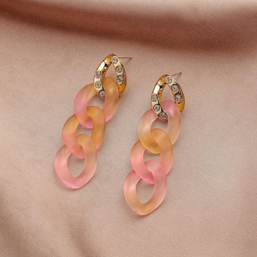 Colorful transparent crystal resin cross chain earrings personality exaggerated fashion atmosphere ear jewelry