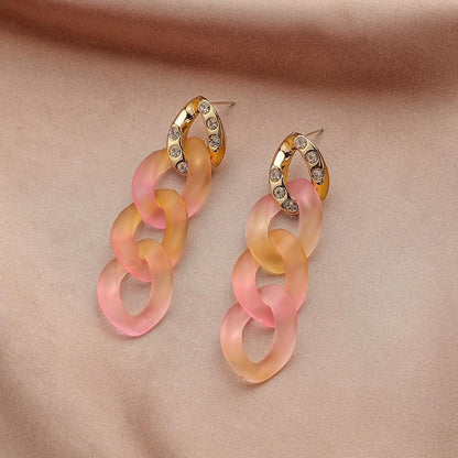 Colorful transparent crystal resin cross chain earrings personality exaggerated fashion atmosphere ear jewelry