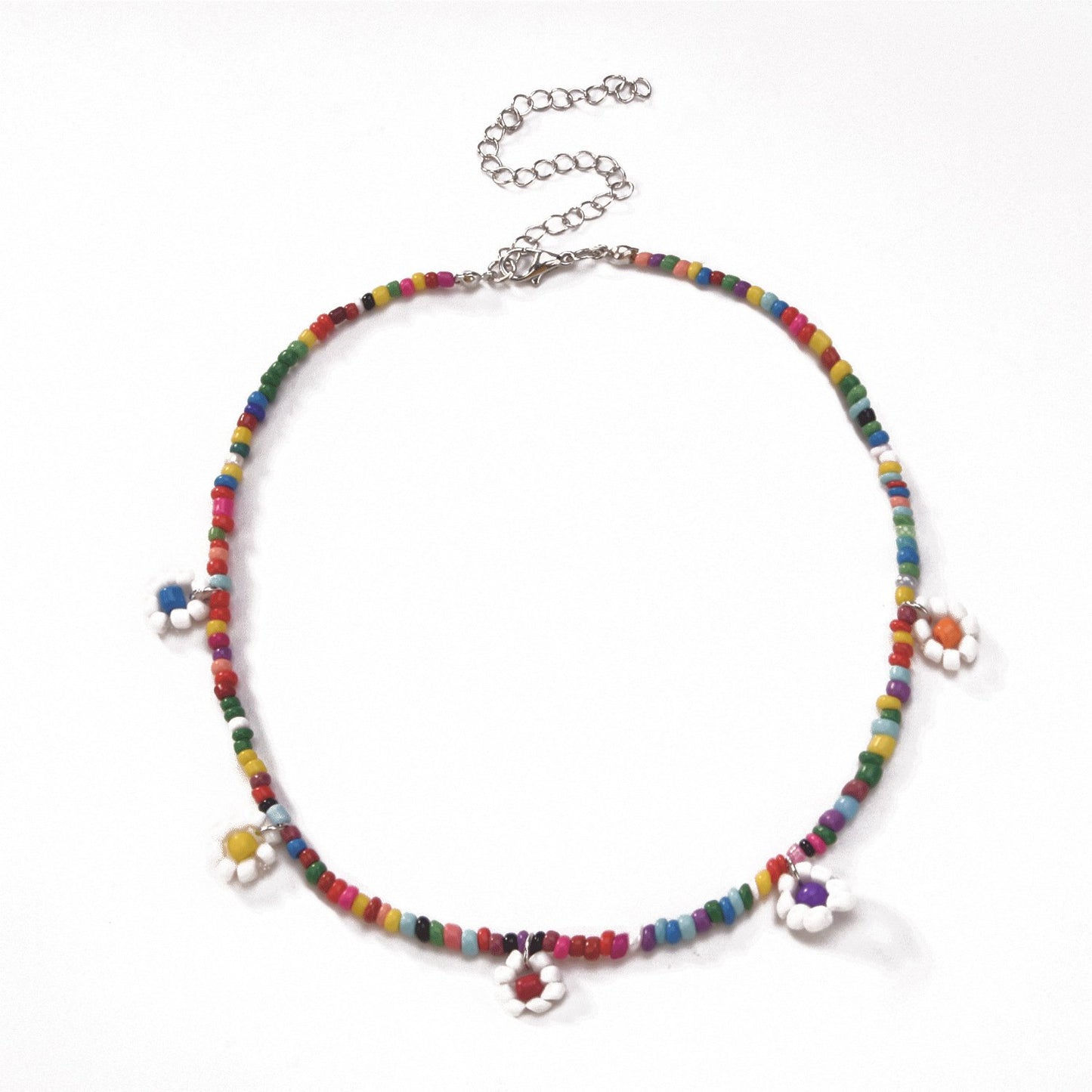 Jewelry Fashion Colorful Rice Beads Flower Pendant Necklace Female Simple Trendy Personality Popular Necklace