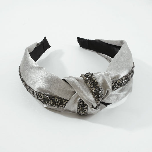 F4737 Exaggerated solid color silk and satin knotted headband baroque light luxury simple rhinestone temperament headband female