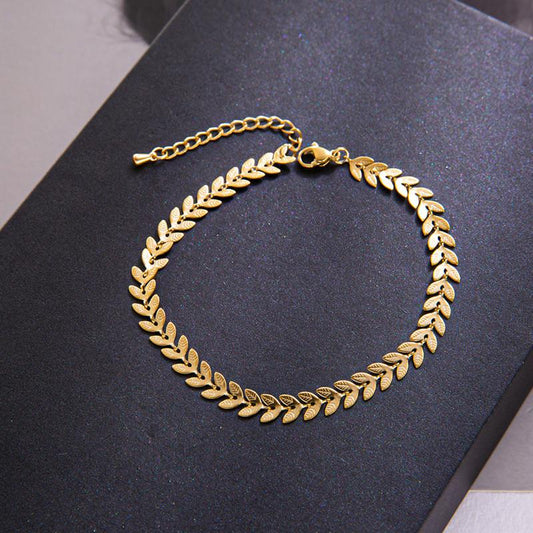 Stainless steel temperament simple golden anklet female creative wheat ear chain anklet niche design trend jewelry