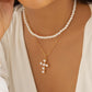 Jewelry Personality Metal Thin Chain Necklace Simple Double Layer Imitation Pearl Cross Necklace Female