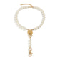 Temperament exaggerated imitation pearl lion head necklace female punk retro keychain Y-shaped tassel necklace