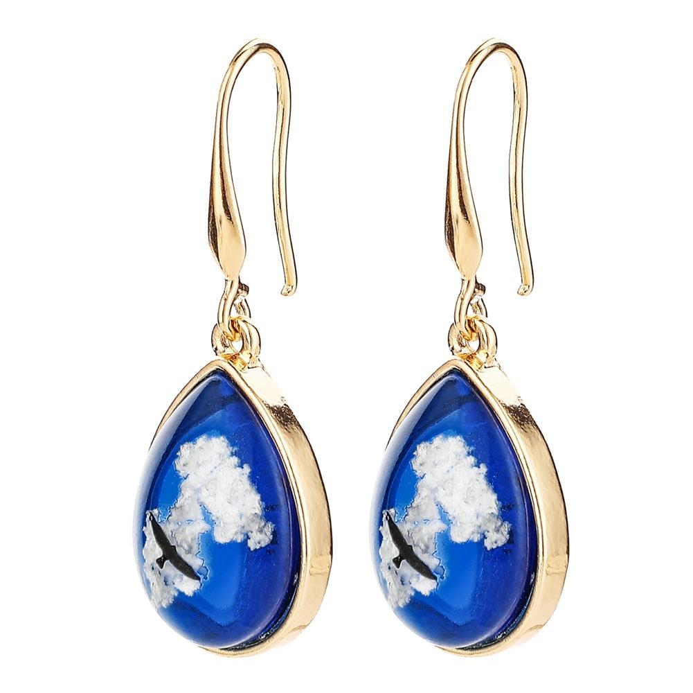 Fashion Ear Jewelry ETSY Blue Sky White Cloud Eagle Earrings Drop Shaped Earrings