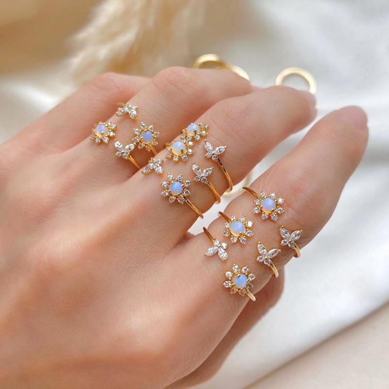 Jewelry Temperament Opal Sunflower Ring Dreamy Simple Sweet Butterfly Opening Women's Ring