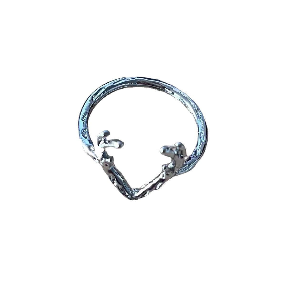 Personality simple black elk antler ring fashion silver deer head finger ring men and women all-match accessories