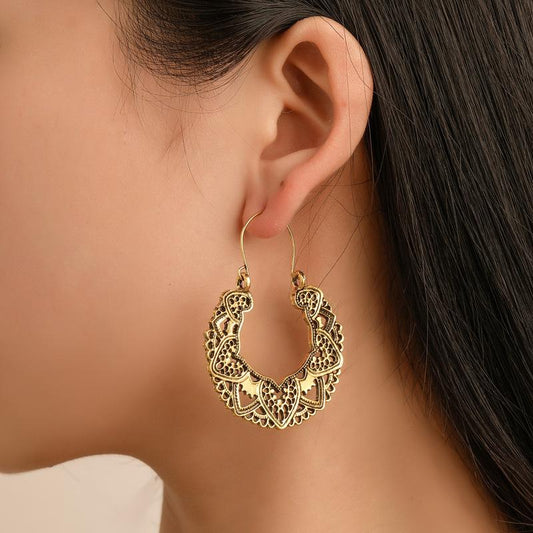 Ethnic Earrings Bohemian Hollow Carved Earrings Fashion Geometric Metal Vintage Earrings